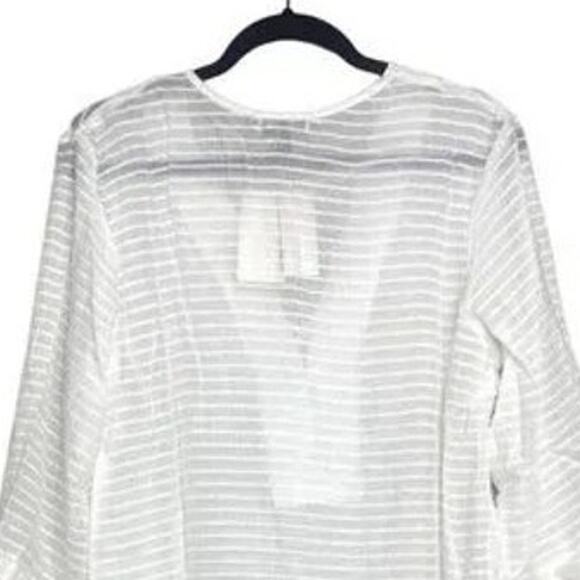 NWT J. Valdi Santa Barbara Big Shirt Tunic LaceUp Texture Stripe Coverup L White - Picture 6 of 15